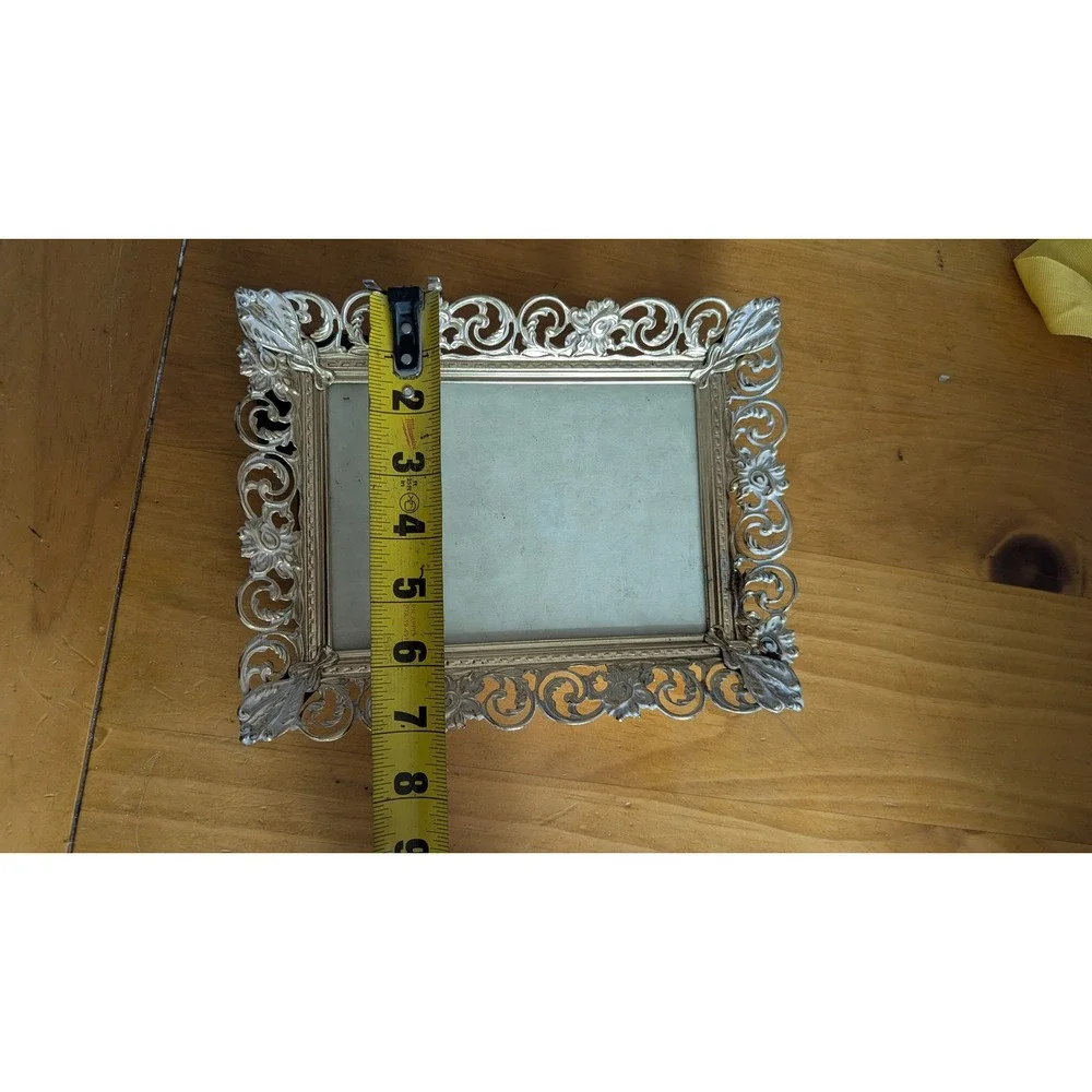 Vintage Ornate Gold Filigree Metal Picture Frame Floral Scrollwork 5x3.5